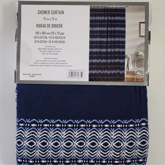 Soho‎ Home Dark Blue Shower Curtain Embroidered Stripes 72x72in - Picture 3 of 11
